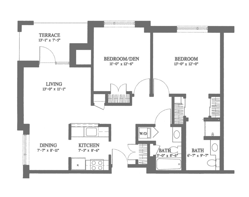 Traditional Two Bedroom (1,082 sq. ft.)