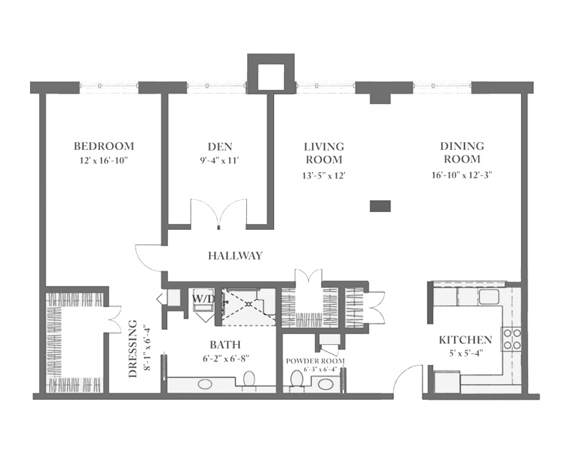 One Bedroom with Den (1280 sq. ft.)